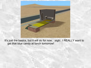 It's just the basics, but it will do for now. :sigh: I REALLY want to
get that blue candy at lunch tomorrow!
 