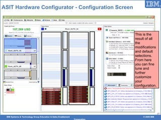 IBM Systems & Technology Group Education & Sales Enablement © 2009 IBM
Corporation
27
This is the
result of all
the
modifications
and default
selections.
From here
you can fine
tune and
further
customize
your
configuration.
ASIT Hardware Configurator - Configuration Screen
 