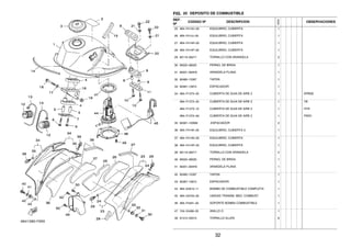 FIG. 25 DEPOSITO DE COMBUSTIBLE
REF.
Nº
CODIGO Nº DESCRIPCION
1ED9
OBSERVACIONES
25 4B4–F414H–00 EQUILIBRIO, CUBIERTA 1
26 4B4–F414J–00 EQUILIBRIO, CUBIERTA 1
27 4B4–F414R–00 EQUILIBRIO, CUBIERTA 1
28 4B4–F414P–00 EQUILIBRIO, CUBIERTA 1
29 90119–06217 TORNILLO CON ARANDELA 2
30 95022–06020 PERNO, DE BRIDA 1
31 90201–064H0 ARANDELA PLANA 1
32 90480–15397 TAPON 1
33 90387–10815 ESPACIADOR 1
34 4B4–F137X–00 CUBIERTA DE GUIA DE AIRE 2 1 DPBSE
4B4–F137X–20 CUBIERTA DE GUIA DE AIRE 2 1 YB
4B4–F137X–10 CUBIERTA DE GUIA DE AIRE 2 1 HTR
4B4–F137X–A0 CUBIERTA DE GUIA DE AIRE 2 1 PWS1
35 90387–10W66 .ESPACIADOR 2
36 4B4–F414K–00 EQUILIBRIO, CUBIERTA 3 1
37 4B4–F414N–00 EQUILIBRIO, CUBIERTA 1
38 4B4–F414R–00 EQUILIBRIO, CUBIERTA 1
39 90119–06217 TORNILLO CON ARANDELA 2
40 95022–06020 PERNO, DE BRIDA 1
41 90201–064H0 ARANDELA PLANA 1
42 90480–15397 TAPON 1
43 90387–10815 ESPACIADOR 1
44 4B4–E3910–11 BOMBA DE COMBUSTIBLE COMPLETA 1
45 4B4–H5752–00 UNIDAD TRANSM. MED. COMBUST. 1
46 4B4–F4491–00 SOPORTE BOMBA COMBUSTIBLE 1
47 1S4–24486–00 ANILLO O 1
48 91312–05010 TORNILLO ALLEN 6
32
 