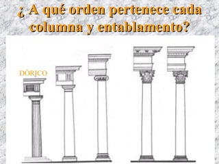 ¿ A qué orden pertenece cada¿ A qué orden pertenece cada
columna y entablamento?columna y entablamento?
DÓRICO
 