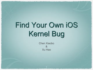 1
Find Your Own iOS
Kernel Bug
Chen Xiaobo
&
Xu Hao
 