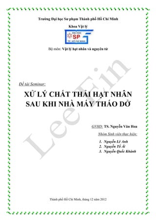 Trường Đại học Sư phạm Thành phố Hồ Chí Minh

                               Khoa Vật lý




                  Bộ môn: Vật...