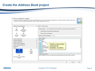 Page 32
Create the Address Book project
Copyright © 2017 Ed Seidewitz
Create a new project
using the Alf
template, as before.
 