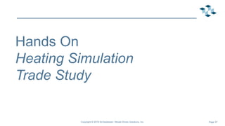 Page 37
Hands On
Heating Simulation
Trade Study
Copyright © 2019 Ed Seidewitz / Model Driven Solutions, Inc.
 
