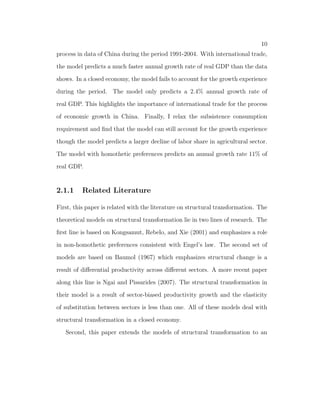 nal manufacturing goods to the rest of the world. 
This dissertation consists of three essays that attempt to shed light on how 
globalization impacts the economic growth in general and specially for the Chi- 
nese economy. 
Chapter 2 starts from the empirical facts of the China Miracle. I  