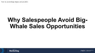Why Salespeople Avoid Big-
Whale Sales Opportunities
From: Xu, van der Borgh, Nijssen, and Lam (2021)
 