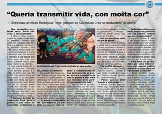 “Quería transmitir vida, con moita cor”
- Que sensacións pre-
tende xerar ‘Estilo sal-
vaxe’, a obra gañadora?
- A obra é unha creación
propia do estilo co que adoi-
to traballar. Traballo con
moita cor xogando coas for-
mas e o volume, as luces e
as sombras. Escollín unha
india, estou metido agora no
mundo das tatuaxes e é algo
tradicional que me chamou
a atención e que pensei que
podía facer algo máis mo-
derno. Dábame moito xogo
polas plumas e os adornos.
O que quería transmitir é
algo de vida, cor. Chámolle
‘Estilo salvaxe’ porque é o
estilo de letras que uso. No
graffiti hai varios tipos de
letra, como o 3D ou model
pastel, con letras que pare-
ce que saen do muro. Outro
tipo son as pompas, xeral-
mente moi sinxelas e con
formas ovaladas. O meu es-
tilo chámase ‘wild style’, por
esas formas que se entre-
cruzan, con frechas, rabos...
- O formato da final de
Xuventude Crea, ante o
público e con todos os
aspirantes traballando á
vez, motiva ou distrae?
- Un pouco das dúas cou-
sas. Motiva porque coñeces
a todos os participantes e
sabes que non podes quedar
atrás porque os demais van
tirar forte, senón non esta-
rían aí. Agrádanos porque
somos compañeiros e apoiá-
monos uns aos outros. Pero
tamén tes que centrarte no
teu e tratar de sacalo adian-
te da mellor maneira posible.
- Á xente sorpréndelle
ver que elaborar un tra-
ballo así require máis es-
forzo e coñecemento do
que comunmente se pen-
sa, ou xa é consciente de
que un graffiti é algo máis
que manchar unha pare-
de con pintura de bote?
- Claro, a xente sorprén-
dese bastante ao ver como
traballamos, a cantidade de
tempo utilizado, os mate-
riais... Realmente a xente
pensa que chegas alí e que
en media hora acabas. Non é
así, hai unha morea de tra-
ballo e sobre todo antes de
pintar no taboleiro existe
toda unha tarefa de preparar
a composición, o boceto...
Todo eso tamén conta, son
horas de traballo.
- Hai que planificar máis
do que se pensa?
- Si, pero ao mesmo tempo
a xente vaino valorando máis
e vaino asimilando. Antes si
que pensaban que collías un
deseño de internet e que o
reproducías como quen co-
loca unha pegatina. Agora
xa van comprendendo máis,
gracias a este tipo de even-
tos que se fan co público.
- Fas graffiti, tatuaxe...
- Si, varias cousas. Tamén
algo de deseño. O certo é
que neste mundo por aquí
por Galicia somos poucos
e... coñecémonos...
- Pensei que ías dicir
‘poucos e mal avidos’...
- Nooon, que va! Precisa-
mente aquí en Galicia levá-
monos todos como se fose-
mos dunha mesma cidade.
A xente de fóra sorpréndese
porque non hai rivalidade e
temos bastante compañei-
rismo. Chamámonos, invitá-
monos dunha cidade a outra,
facemos quedadas...
- Pode desenvolverse un
estilo propio no graffiti ou
hai uns patróns comúns
que encorsetan moito?
- O graffiti é libre. É crear
o teu propio estilo. Dentro
deso, podes optar por unhas
letras máis salvaxes e elabo-
radas, con máis detalles, ou
máis clásicas e sinxelas. Pero
cada un busca o seu estilo.
Realmente un graffiteiro que
non ten un estilo propio para
min non o é, é unha copia.
- Para falar de graffiti,
debe ser unha interven-
ción nun espazo público
aberto ou é unha creación
válida para un museo?
- Agora véndese moito,
incluso en museos, dicindo
que é graffiti. Eu non o con-
sidero graffiti, o mesmo que
tampouco considero graffiti
o propio certame de Xuven-
tude Crea. Traballamos con
spray e máis ben amagamos
un pouco, pero é máis com-
parable a estar na túa casa
debuxando nunha libreta
que a saír a pintar realmente
un graffiti. Ten que estar na
rúa. Nas súas orixes é ilegal
e mantense ilegal.
Brais Rodríguez Trigo, ante o traballo co que gañou
Entrevista con Brais Rodríguez Trigo, gañador de Xuventude Crea na modalidade de graffiti
 