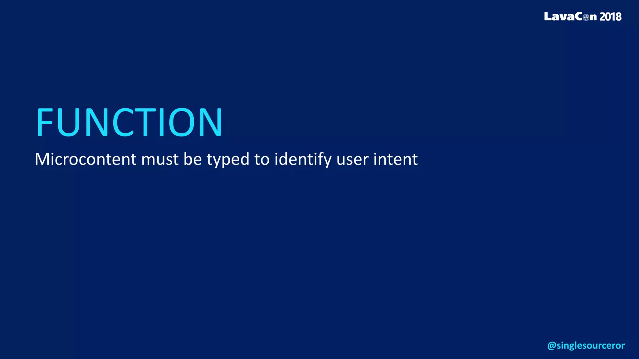 FUNCTION
Microcontent must be typed to identify user intent
@singlesourceror
 