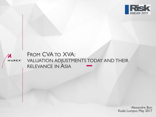 © 2017 Murex S.A.S. All rights reserved 1
FROM CVA TO XVA:
VALUATION ADJUSTMENTS TODAY AND THEIR
RELEVANCE IN ASIA
Alexandre Bon
Kuala Lumpur, May 2017
 