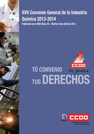 XVII Convenio General de la Industria
Química 2013-2014
Publicado en el BOE Núm. 85 - Martes 9 de abril de 2013




          TÚ CONVENIO
          TUS       DERECHOS
 