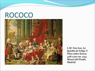 ROCOCO


         L.M. Van Loo. La
         familia de Felipe V.
         Óleo sobre lienzo.
         408 x 520 cm. 1743.
...
