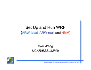 Set Up and Run WRF
(ARW-Ideal, ARW-real, and NMM)


         Wei Wang
      NCAR/ESSL/MMM


              Mesoscale & Microscale Meteorological Division / NCAR   1
 