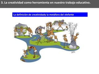 3. La creatividad como herramienta en nuestro trabajo educativo.


        La definición de creatividady la metáfora del elefante
 
