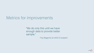 Metrics for improvements 
"We do only this until we have 
enough data to provide better 
sample." 
- Troy Magennis at LKCE13 reception 
 