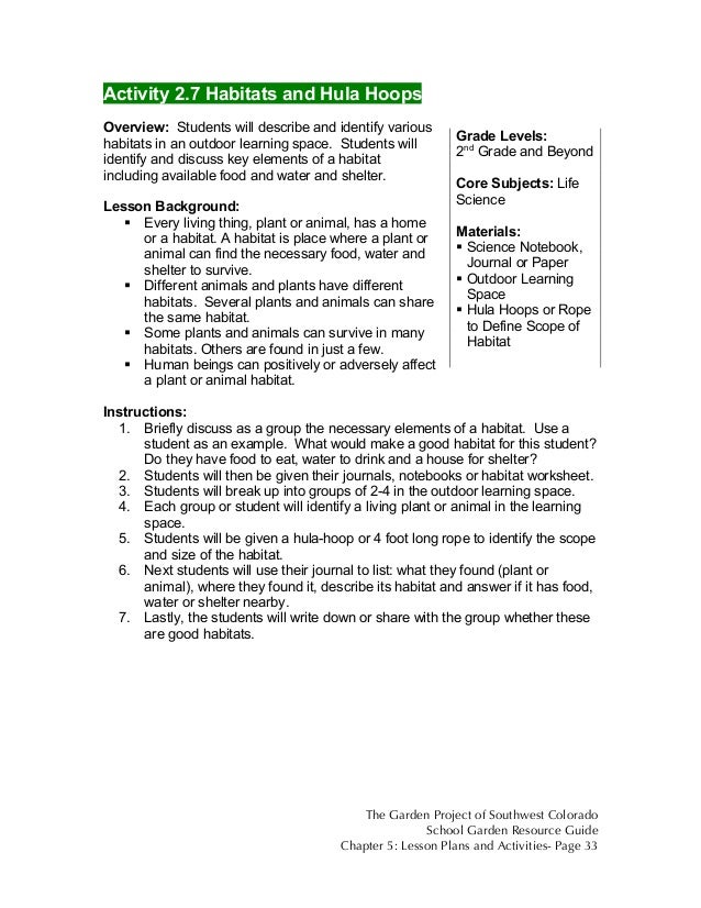 Colorado School Garden Lesson Plan B7 Habitats And Hula Hoops