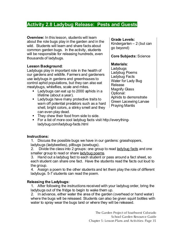 Colorado School Garden Lesson Plan b8: Ladybug Release: Pests and Gue… Colorado School Garden Lesson Plan b8: Ladybug Release: Pests and Gue…