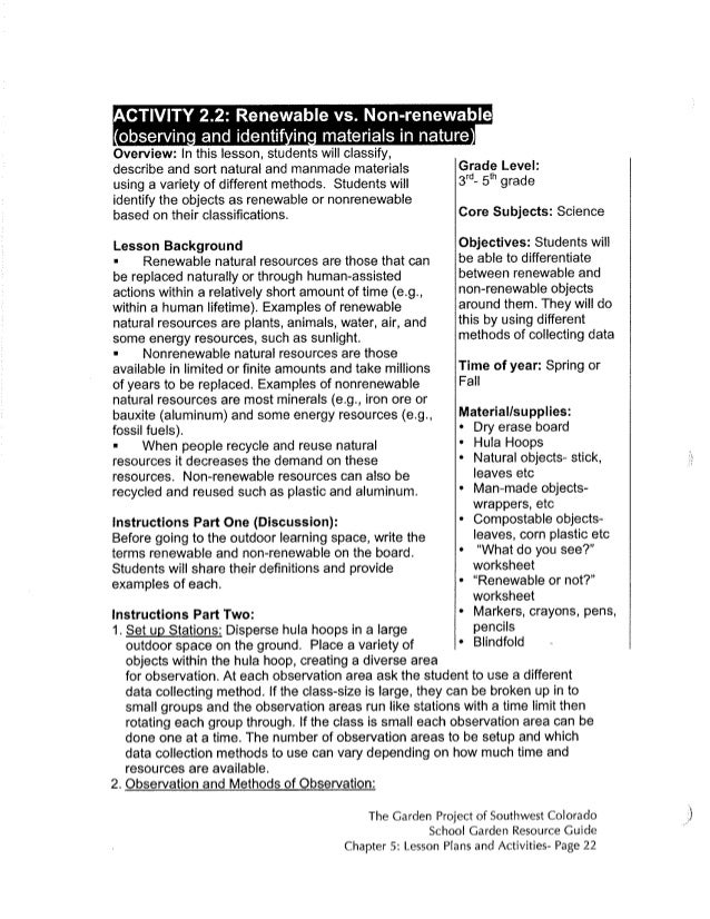 Colorado School Garden Lesson Plan B2 Renewable Vs Non