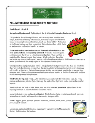 Grade 1 School Garden Lesson Plan - Pollination Lesson; Pollinators ...