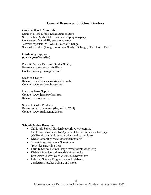 School Garden Materials And Resource Guide Monterey County Califor