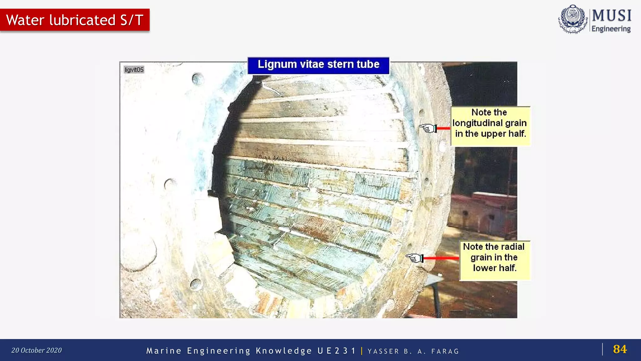 M a r i n e E n g i n e e r i n g K n o w l e d g e U E 2 3 1 | Y A S S E R B . A . F A R A G20 October 2020
Water lubricated S/T
84
 