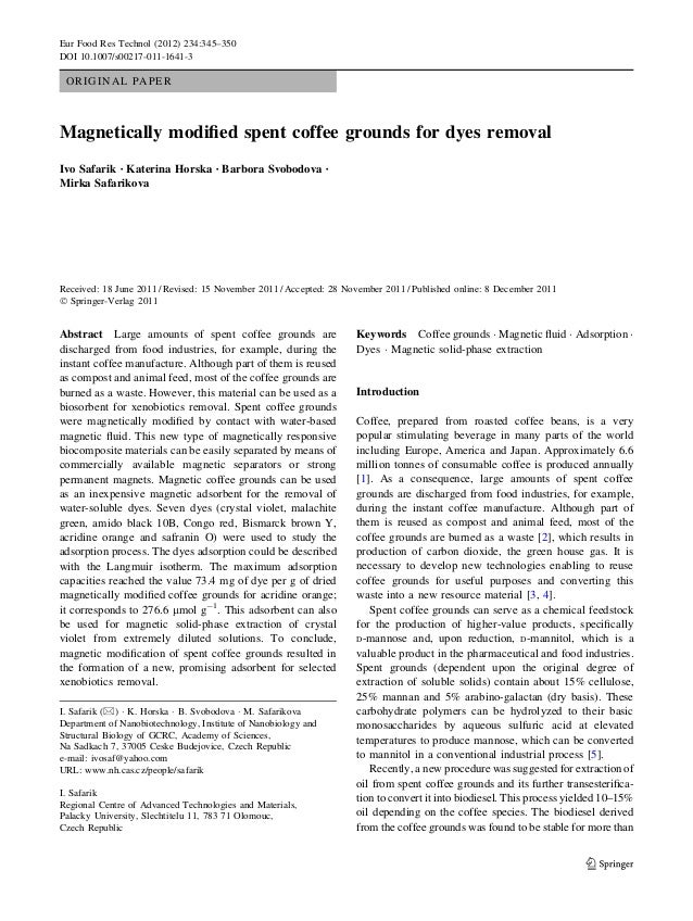 Magnetically Modified Spent Coffee Grounds For Dyes Removal Original Paper Magnetically Modified Spent Coffee Grounds For Dyes Removal Ivo Safarik Katerina Horska