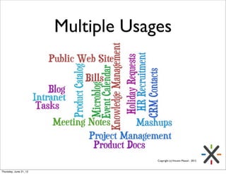 Multiple Usages




                                     Copyright (c) Vincent Massol - 2012



Thursday, June 21, 12
 