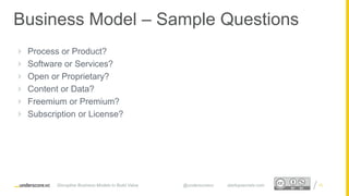 Proprietary and ConfidentialProprietary and Confidential
 Process or Product?
 Software or Services?
 Open or Proprietary?
 Content or Data?
 Freemium or Premium?
 Subscription or License?
15
Business Model – Sample Questions
Disruptive Business Models to Build Value @underscorevc startupsecrets.com
 