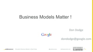 Proprietary and ConfidentialProprietary and Confidential
Business Models Matter !
Don Dodge
dondodge@google.com
Disruptive Business Models to Build Value @underscorevc startupsecrets.com 23
 