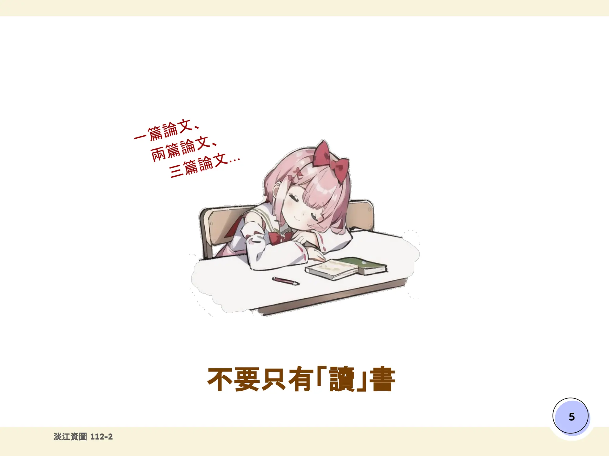 淡江資圖 112-2
不要只有「讀」書
5
一篇論文、
兩篇論文、
三篇論文...
 