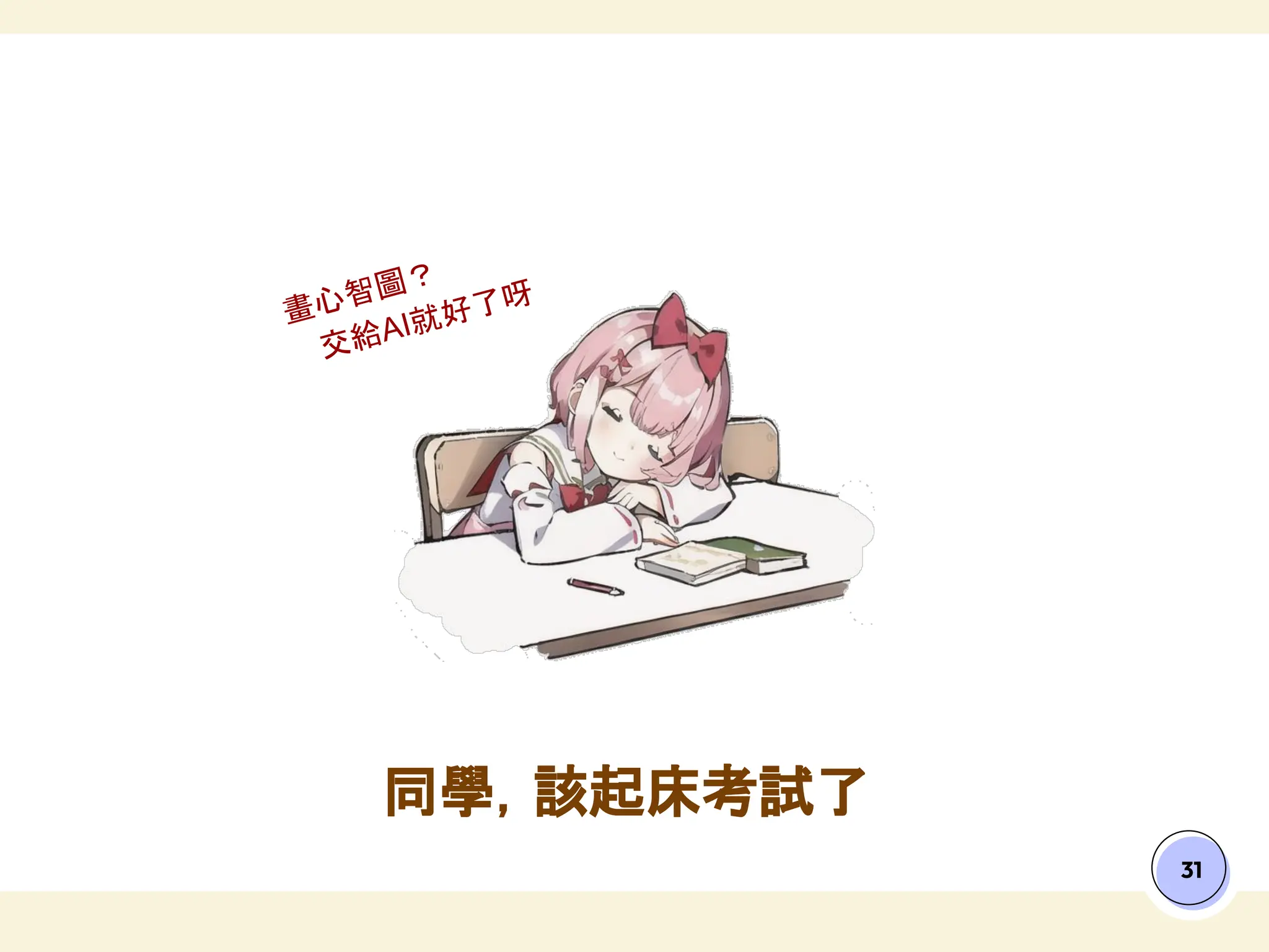 同學，該起床考試了
31
畫心智圖？
交給AI就好了呀
 