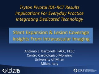 Tryton Pivotal IDE-RCT Results
Implications For Everyday Practice
Integrating Dedicated Technology
Antonio L. Bartorelli, FACC, FESC
Centro Cardiologico Monzino
University of Milan
Milan, Italy
Stent Expansion & Lesion Coverage
Insights From Intravascular Imaging
 