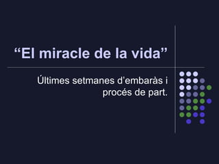 “ El miracle de la vida” Últimes setmanes d’embaràs i procés de part. 
