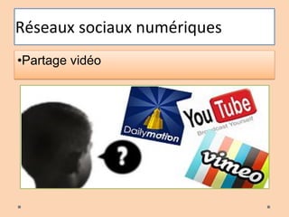 Réseaux sociaux numériques
•Partage vidéo
 