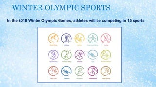 WINTER OLYMPIC SPORTS
In the 2018 Winter Olympic Games, athletes will be competing in 15 sports
 