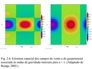 Fig. 2.6: Estrutura espacial dos campos do vento e do geopotencial
associada às ondas de gravidade-inerciais para n = 1. (Adaptado de
Raupp, 2002.)
 