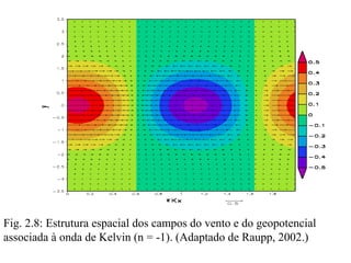 Fig. 2.8: Estrutura espacial dos campos do vento e do geopotencial
associada à onda de Kelvin (n = -1). (Adaptado de Raupp, 2002.)
 