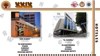 XXIX


  “LOS ALUXES”
                     “EL ESPAÑOL”
    
                       
 50 HABITACIONES
                    25 HABITACIONES
      PISCINA
                         PISCINA
    GIMNASIO
                        INTERNET
     INTERNET
                   DESAYUNO BUFFETE
DESAYUNO BUFFETE
 