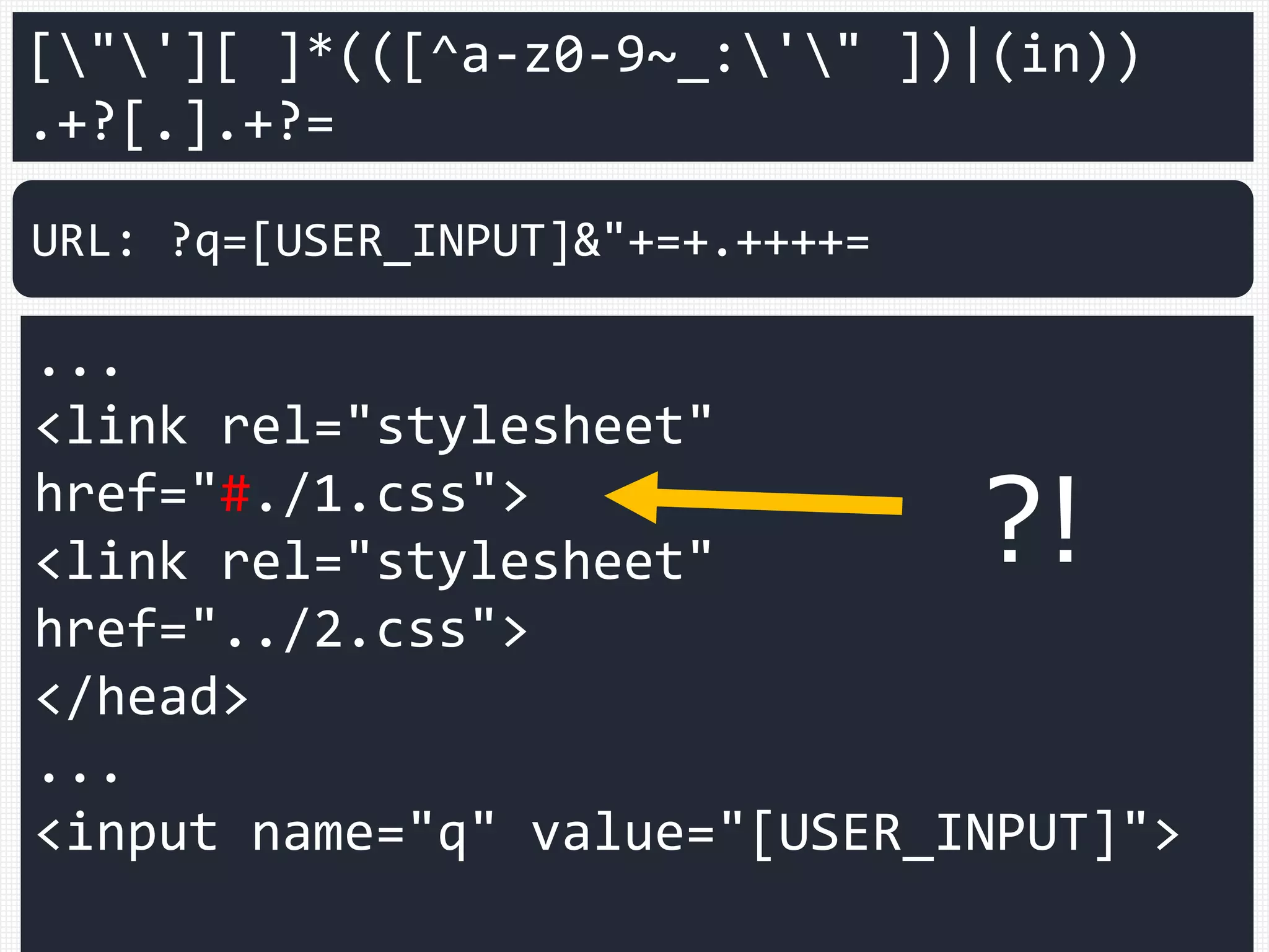 <script type="text/javascript">a=1</script>
<sc#ipt>
var q=":<img src=x onerror=alert(1)>";
</script>
URL: ?java%0A%0A%0A%0Ascript%0A%0A:
 