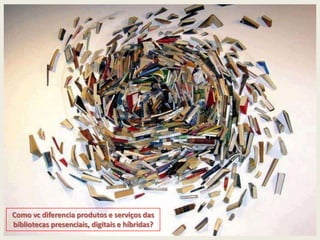 Como vc diferencia produtos e serviços das
bibliotecas presenciais, digitais e híbridas?
 