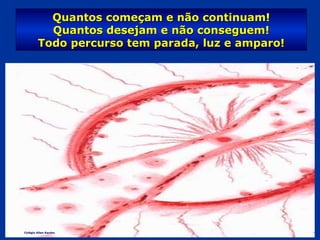 Quantos começam e não continuam!Quantos começam e não continuam!
Quantos desejam e não conseguem!Quantos desejam e não conseguem!
Todo percurso tem parada, luz e amparo!Todo percurso tem parada, luz e amparo!
Colégio Allan Kardec
 