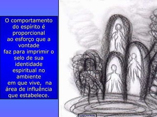Colégio Allan Kardec
O comportamentoO comportamento
do espírito édo espírito é
proporcionalproporcional
ao esforço que aao esforço que a
vontadevontade
faz para imprimir ofaz para imprimir o
selo de suaselo de sua
identidadeidentidade
espiritual noespiritual no
ambienteambiente
em que vive, naem que vive, na
área de influênciaárea de influência
que estabelece.que estabelece.
 