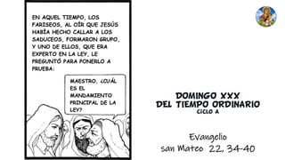Evangelio
san Mateo 22, 34-40
DOMINGO XXX
DEL TIEMPO ORDINARIO
Ciclo A
 
