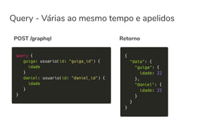 Query - Várias ao mesmo tempo e apelidos
POST /graphql Retorno
 