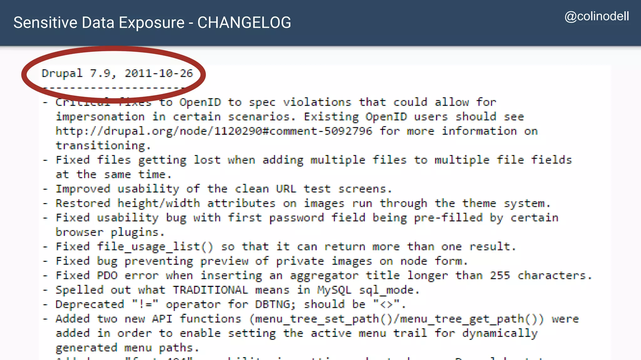 Sensitive Data Exposure - CHANGELOG @colinodell 