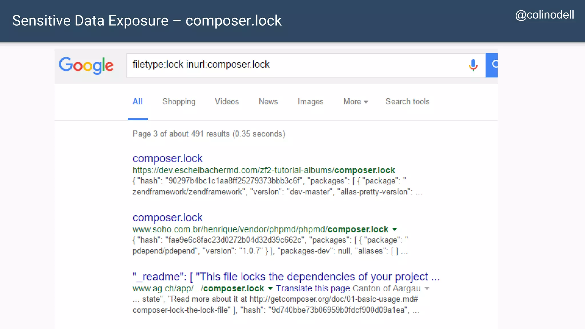 Sensitive Data Exposure – composer.lock @colinodell 
