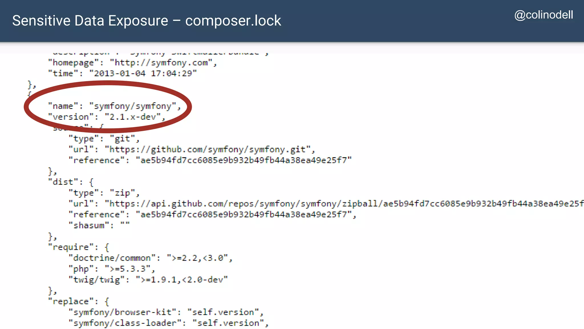 Sensitive Data Exposure – composer.lock @colinodell 