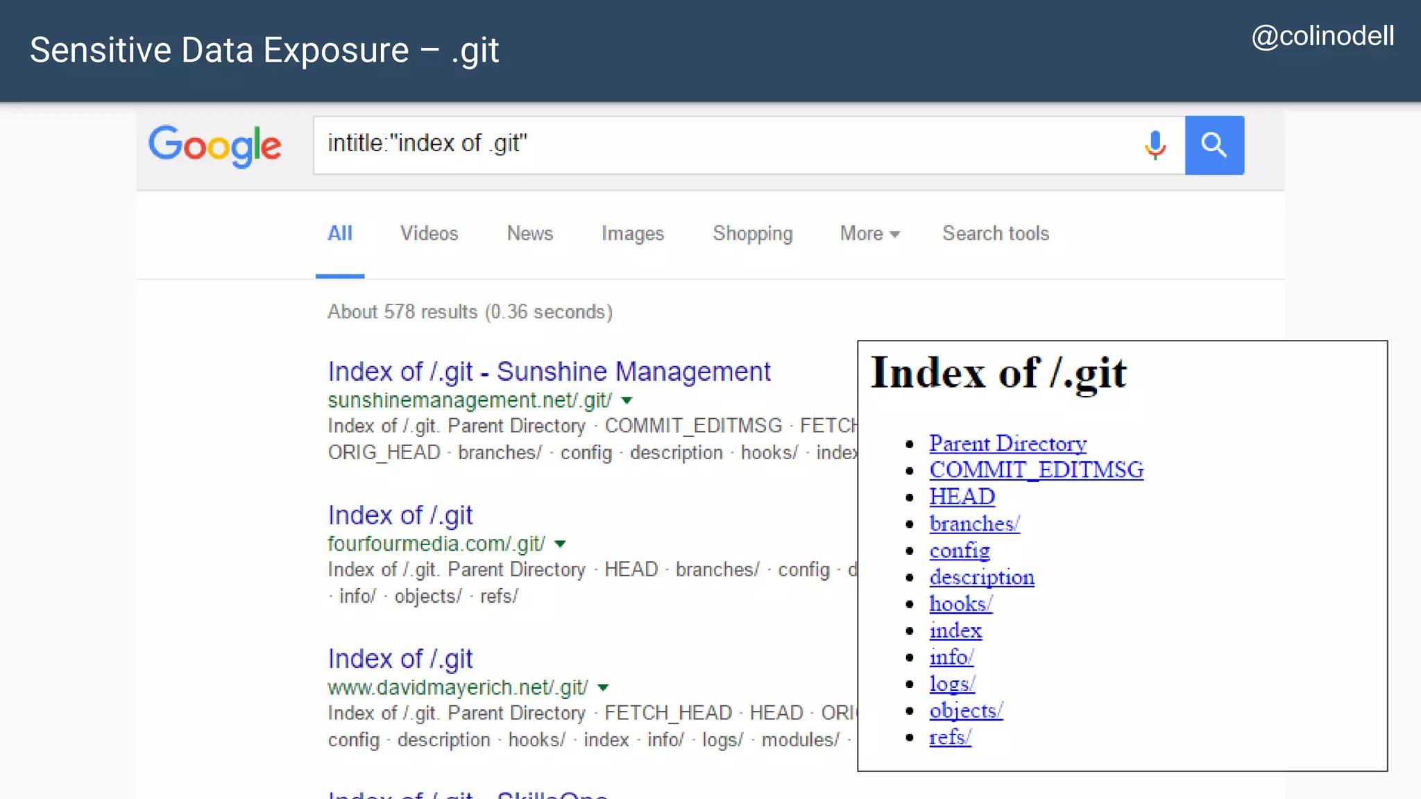 Sensitive Data Exposure – .git @colinodell 