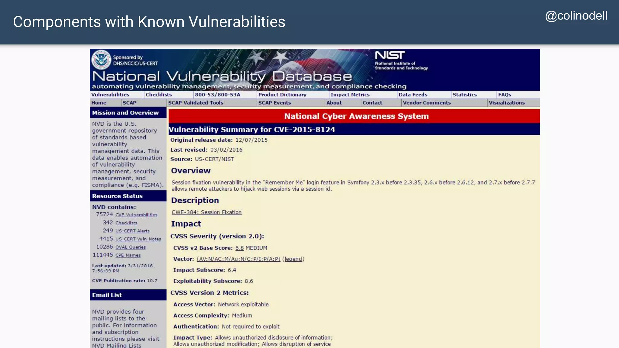 Components with Known Vulnerabilities @colinodell 