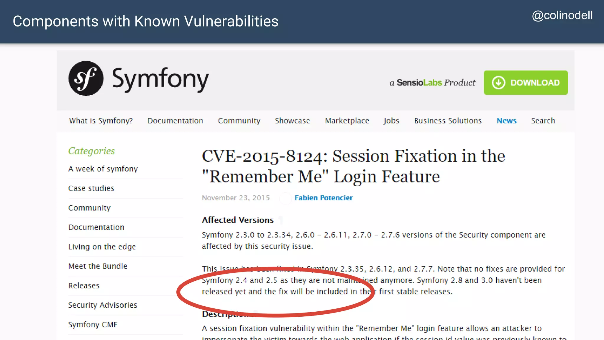 Components with Known Vulnerabilities @colinodell 