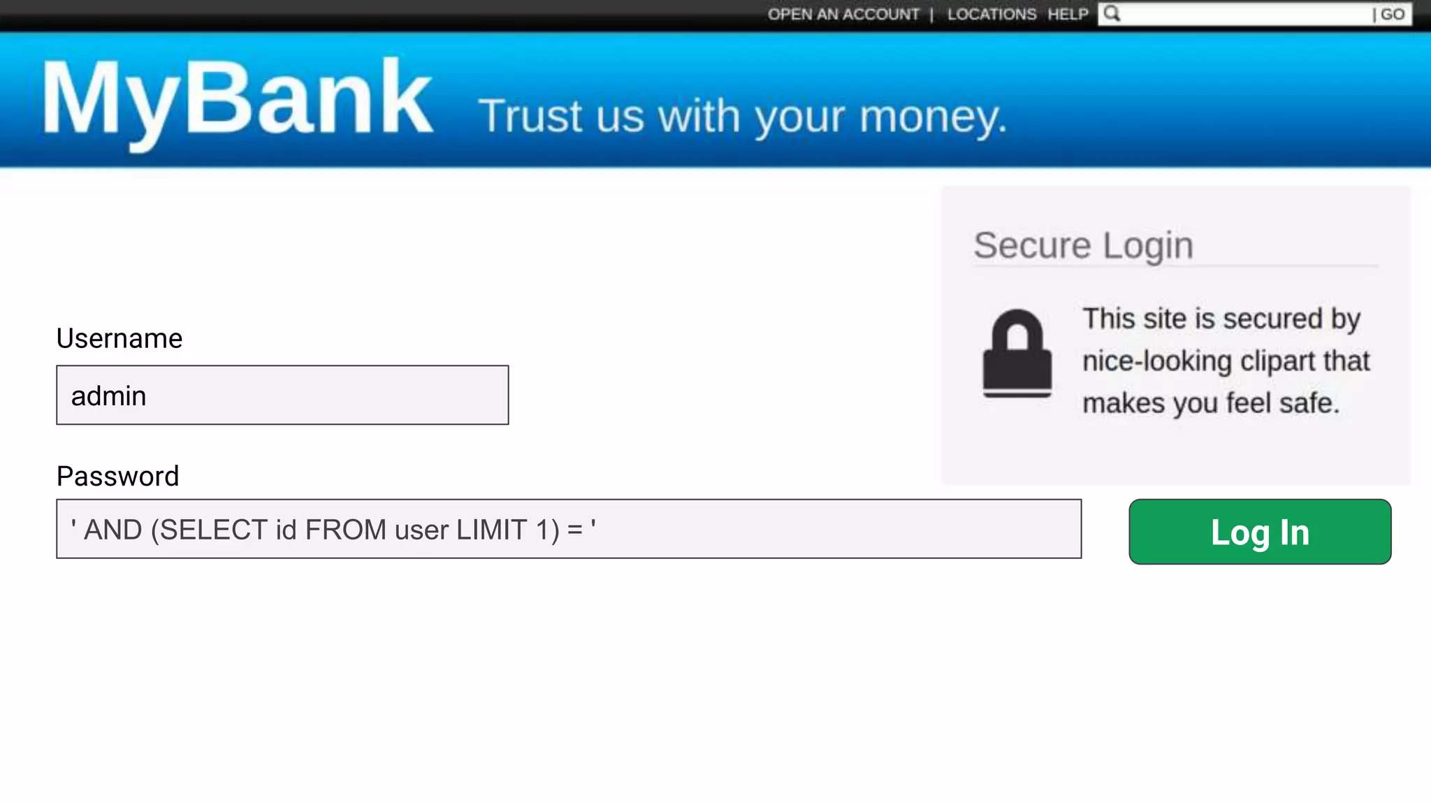 ' AND (SELECT id FROM user LIMIT 1) = ' Username Password admin Log In Real-Time MySQL View 
